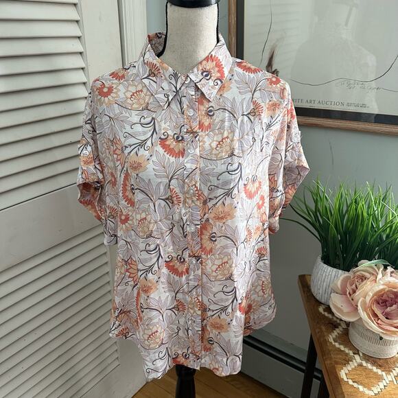 ALEX PARKER Womens Blouse Button Down Floral Relaxed Fit Spring Feminine XL - Picture 1 of 9